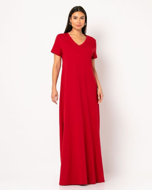 Μάξι φόρεμα με V gela-CHERRY