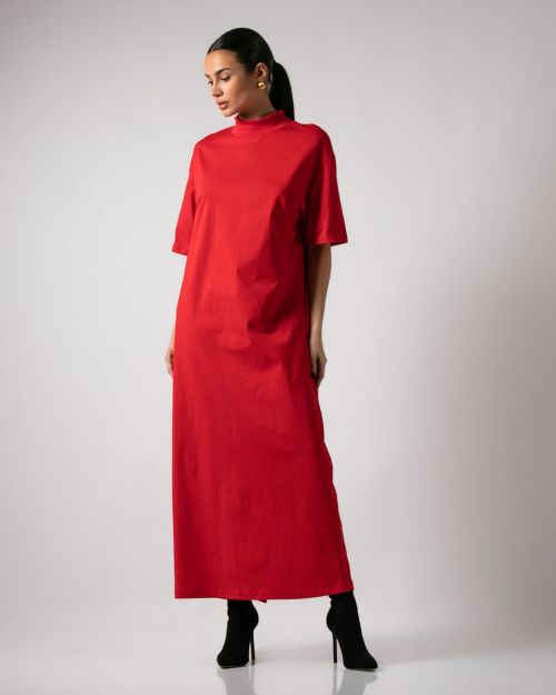 Μάξι φόρεμα βαμβακέρο με ριπ λουπέτο nazaire-ΚΟΚΚΙΝΟ