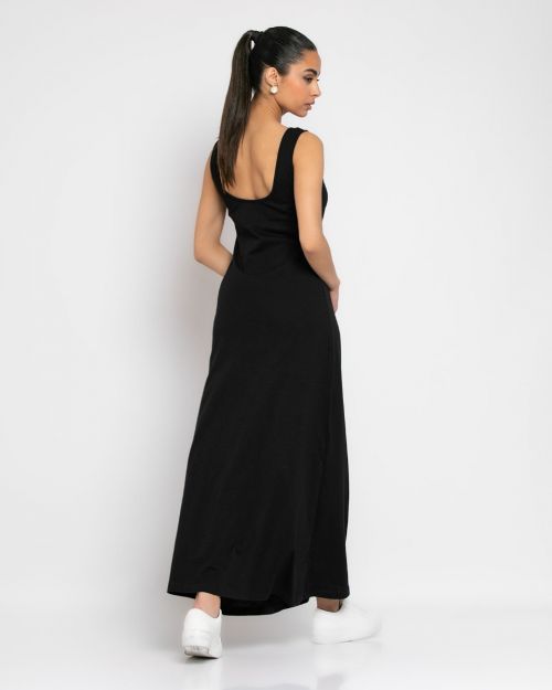 Μάξι αμάνικο βαμβακερό φόρεμα με ανοιχτή λαιμόκοψη villacoublay-ΜΑΥΡΟ