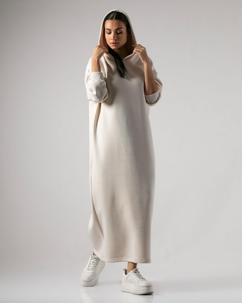 Φόρεμα φούτερ με κουκούλα με χνούδι ferres-CREAM