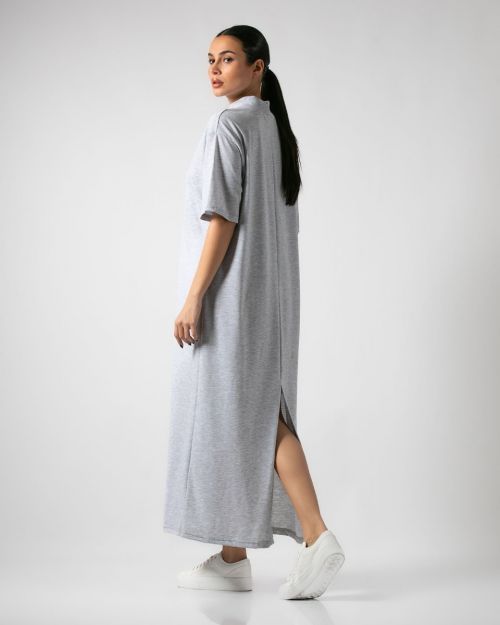 Μάξι φόρεμα βαμβακέρο με ριπ λουπέτο nazaire-ΓΚΡΙ ΑΝΟΙΧΤΟ